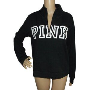 Victoria's Secret PINK Sweatshirt Size Medium Black White Shirt 1/4-zip Pullover